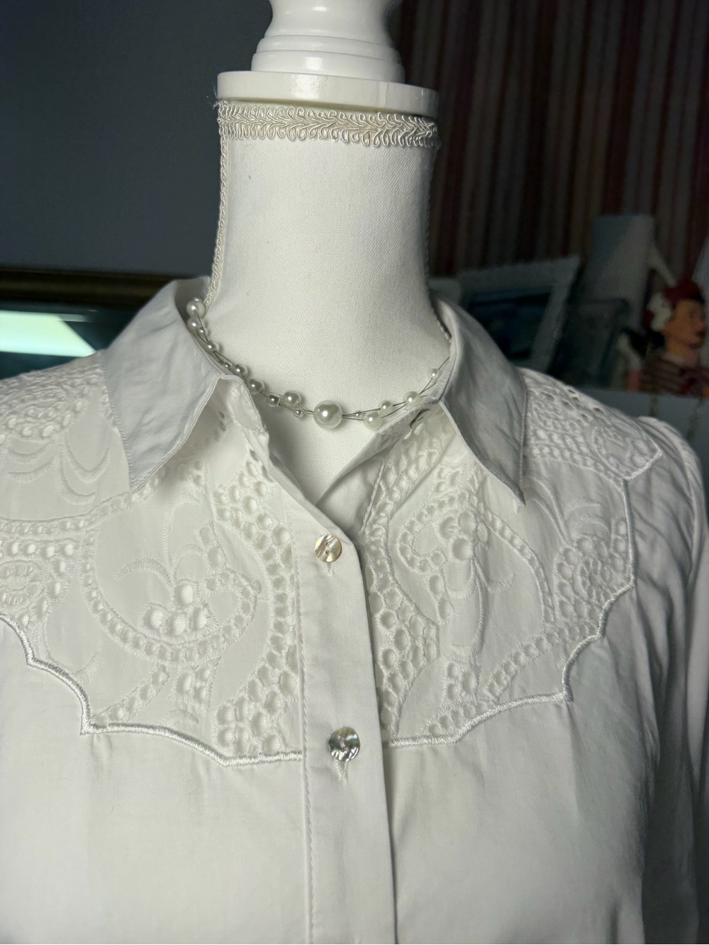Nicole White Embroidered Button-Front Skirt